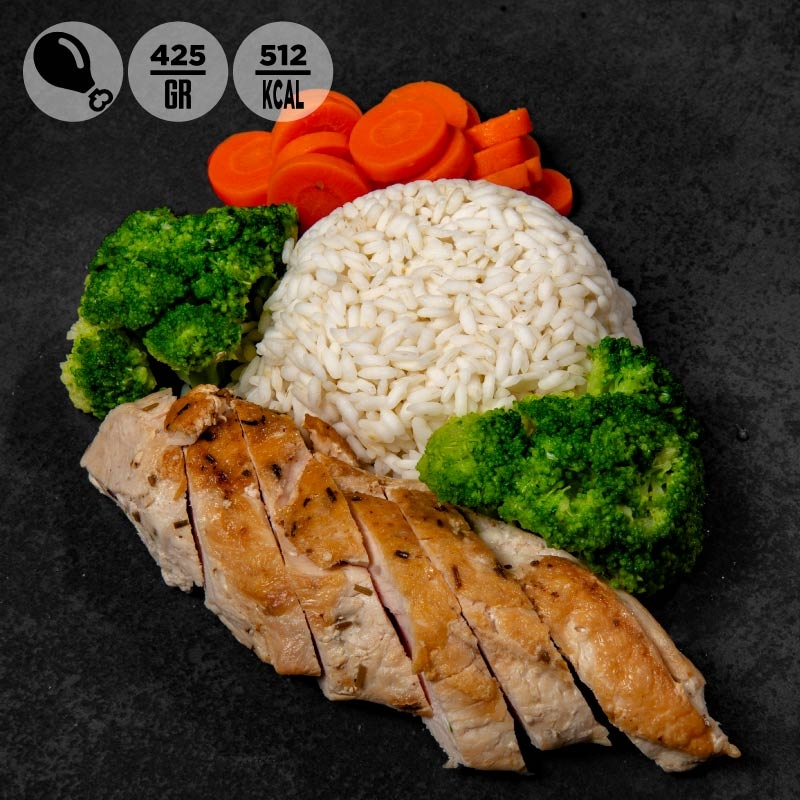 Riso basmati con pollo, carote e broccoli 100GRAMMI Sano e bilanciato